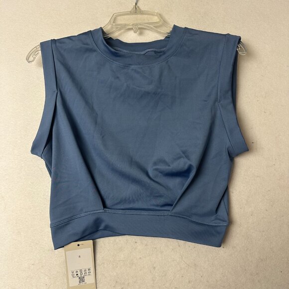 NWT Halara Crew Neck Sleeveless Cropped Yoga Tank Size S  Stonewash Blue - Picture 2 of 4
